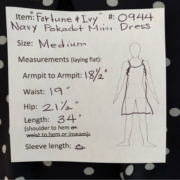🔥5/$20🔥 “Fortune + Ivy” Navy Polka Dot Mini-Dress size M - Picture 12 of 12